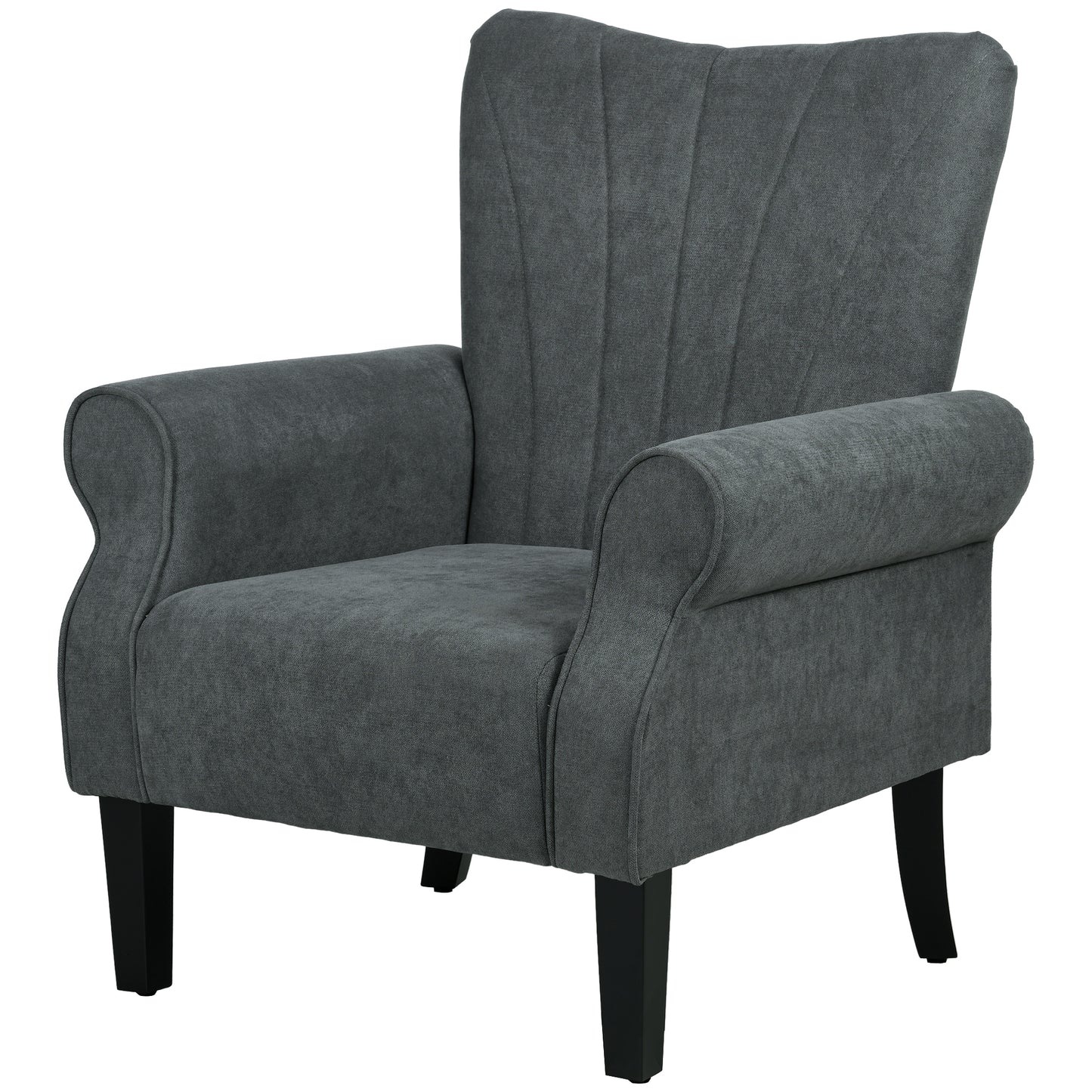 Fabric Wingback Accent Chair with Wood Legs, Dark Gray