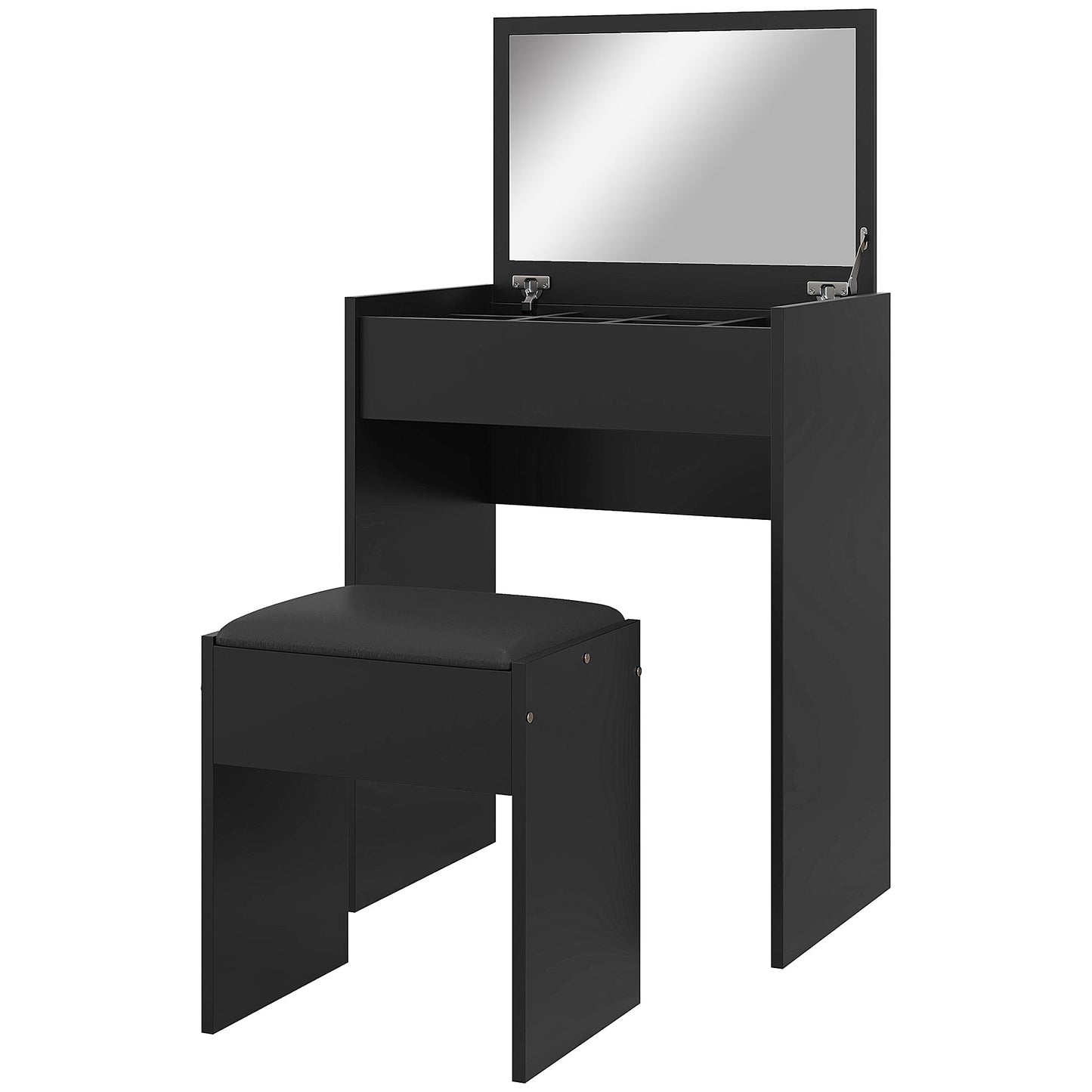Modern Vanity Set with Flip-Top Mirror and Cushioned Stool
