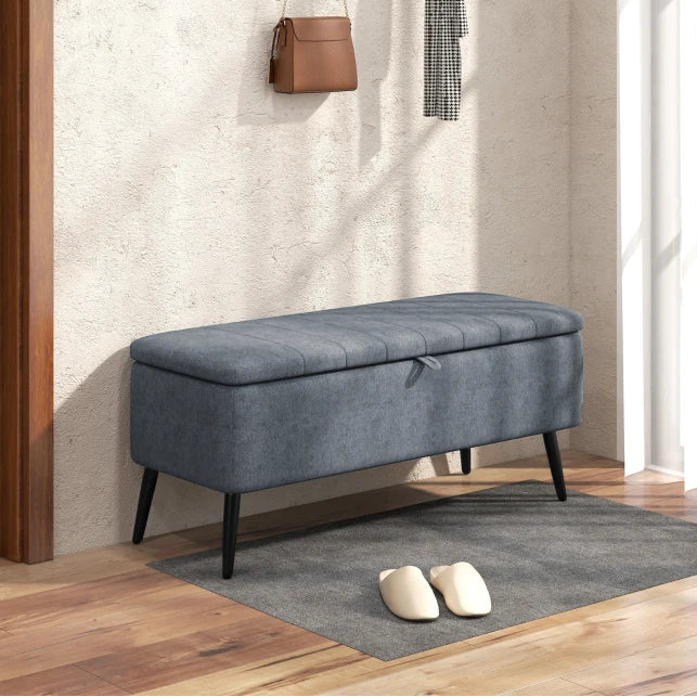 40" Linen Storage Ottoman Bench with Steel Legs, Dark Gray