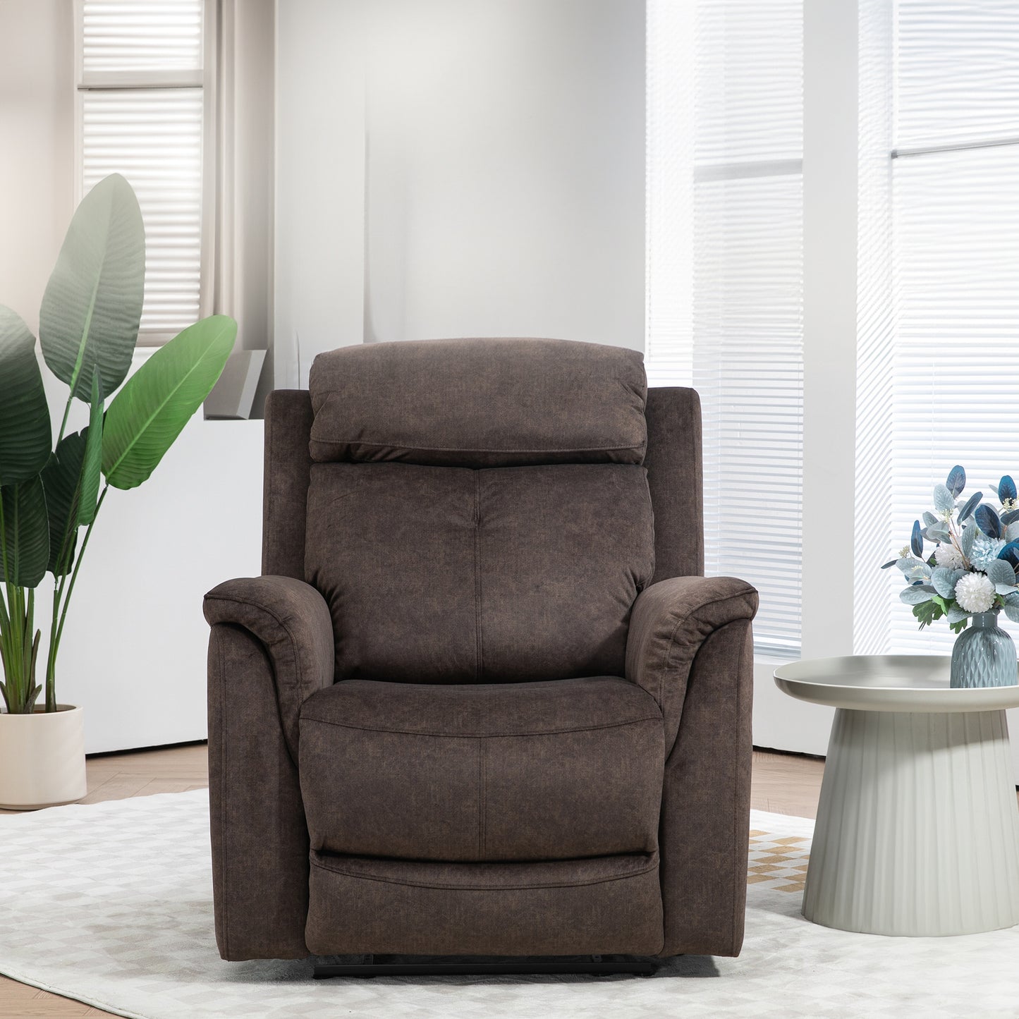 Velvet Manual Recliner Chair with Vibration Massage - Brown