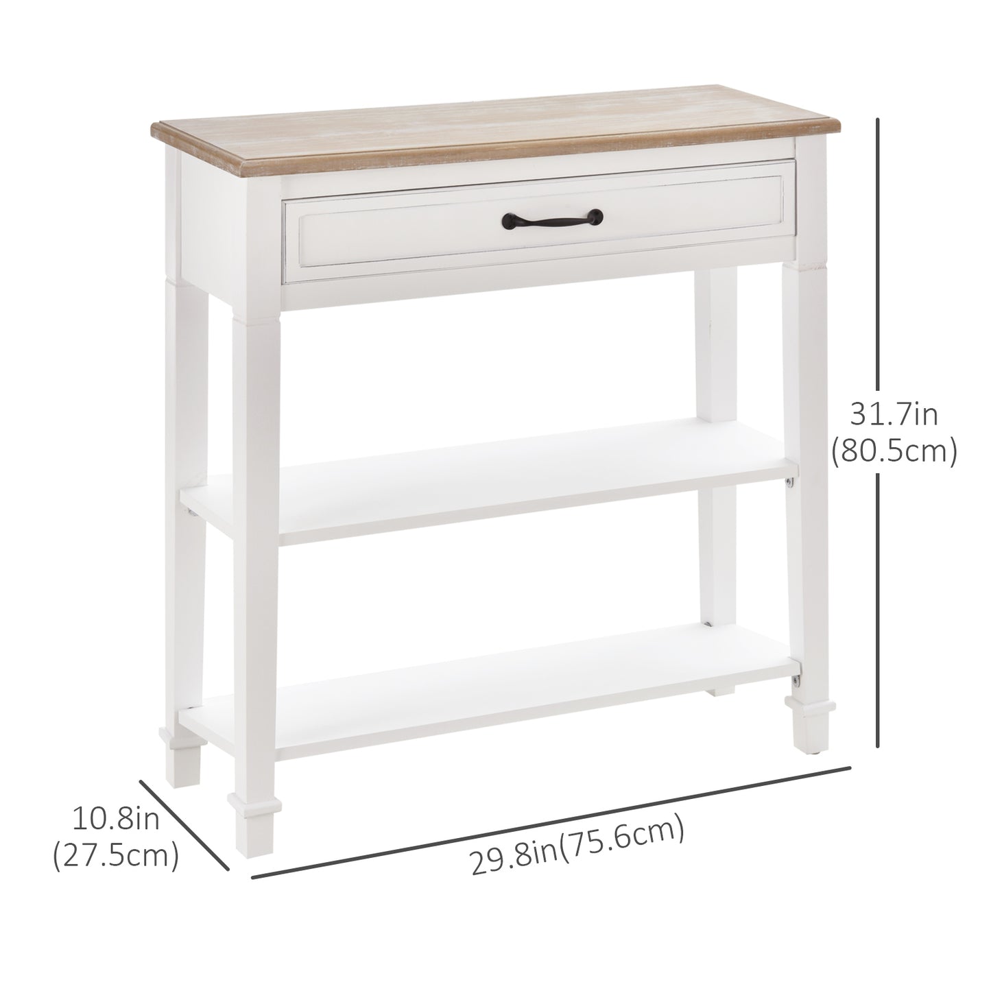 30" Console Table with Retro Design and Multi-Level Storage, White