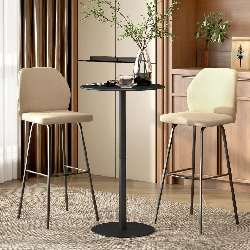 Round Bar Table with Steel Frame for 2 People, Indoor/Outdoor Use, Black