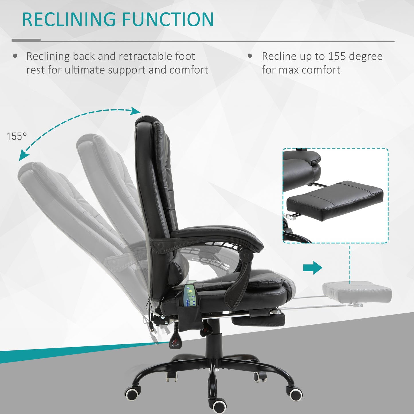 7-Point Vibrating Massage Office Chair with Footrest and Reclining Back, Black