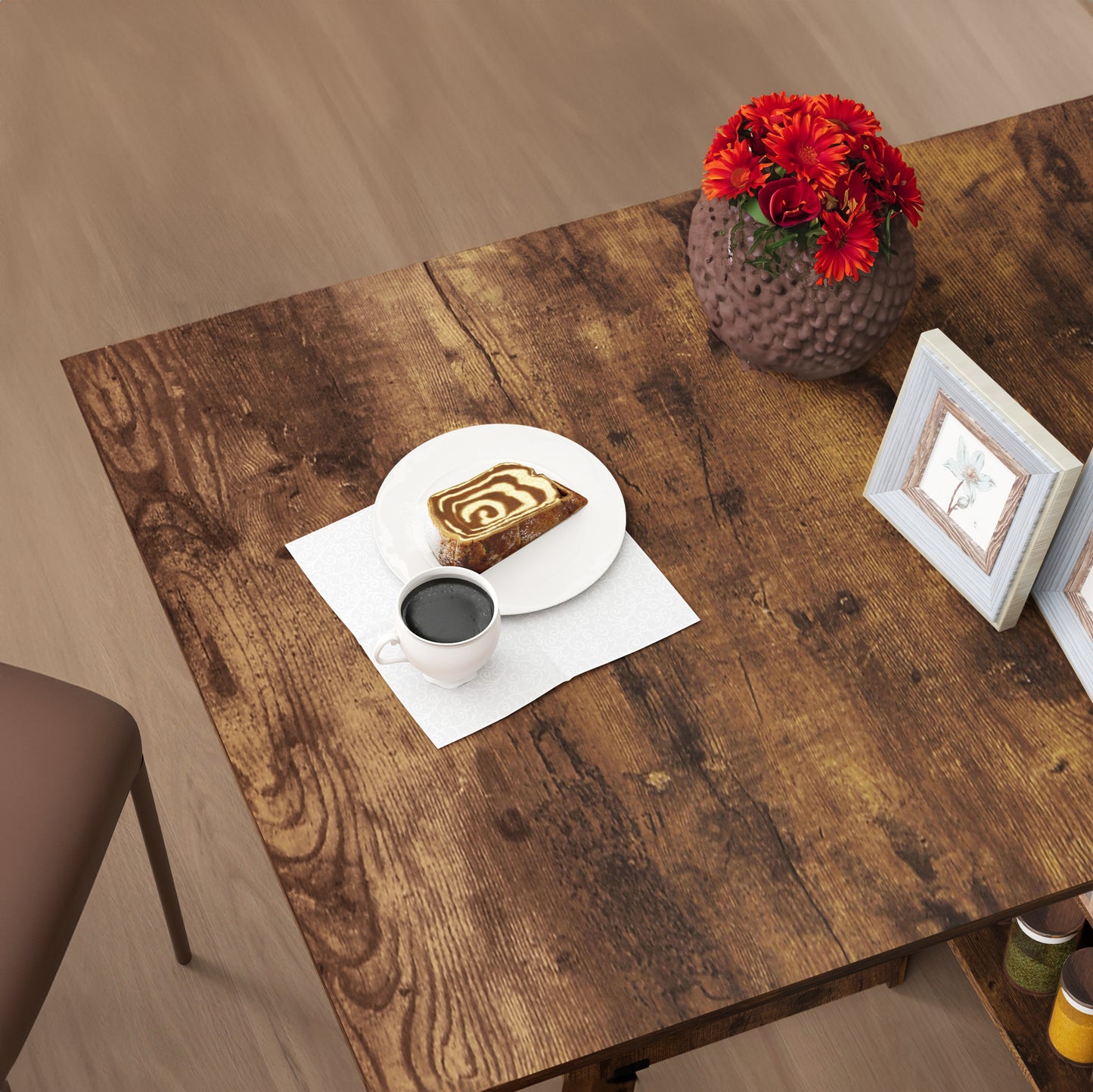 Rustic Brown Extendable Dining Table with Shelves and Wheels