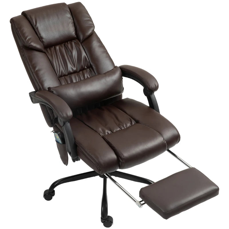 6-Point Massage Office Chair with Adjustable Height and Retractable Footrest, Brown