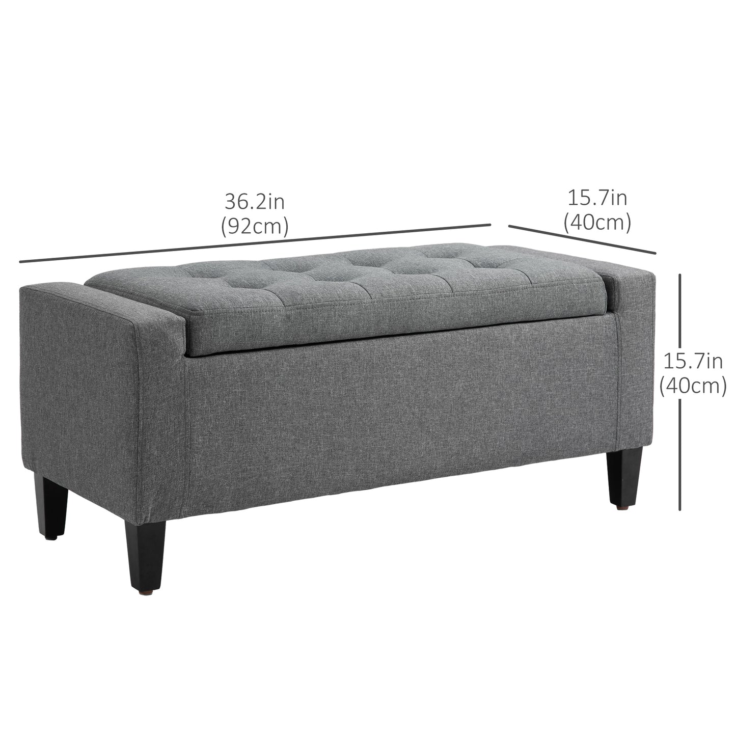 Linen-Touch Storage Ottoman Bench with Tufted Design, Gray