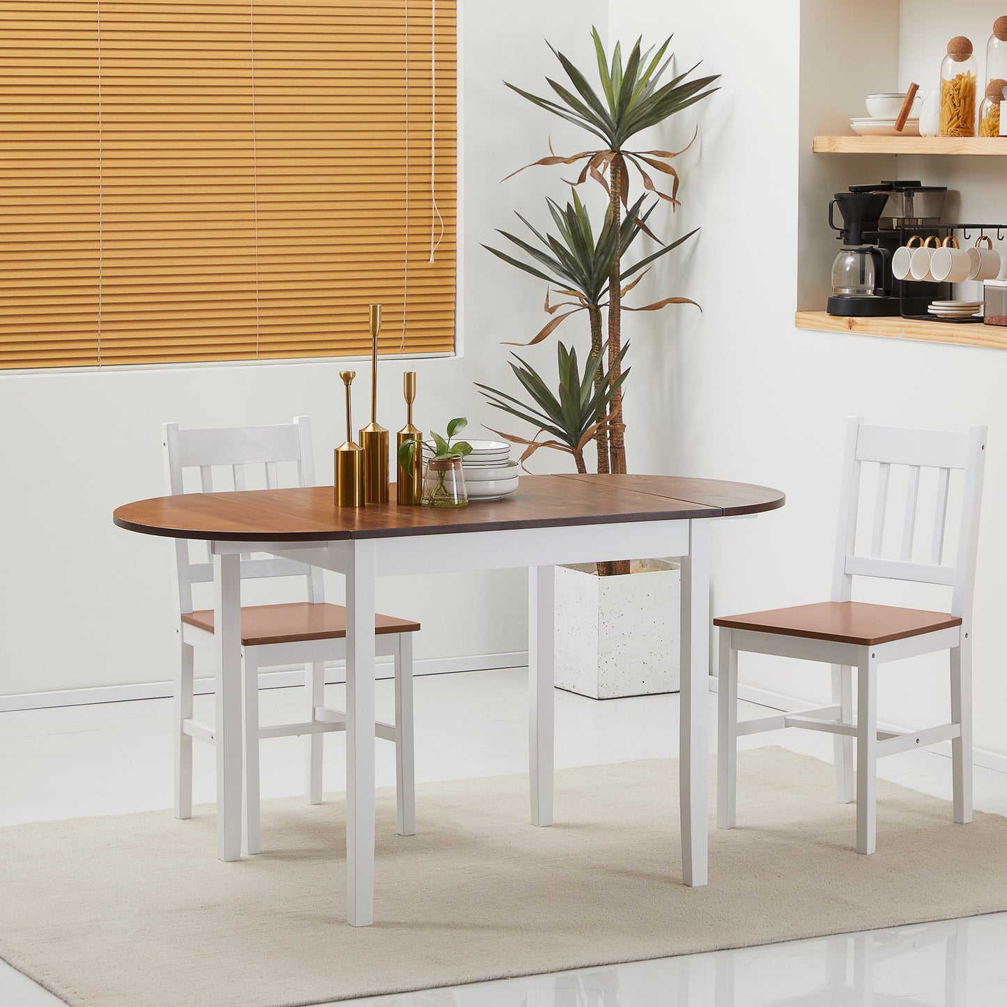 Solid Wood Drop Leaf Dining Table - Brown
