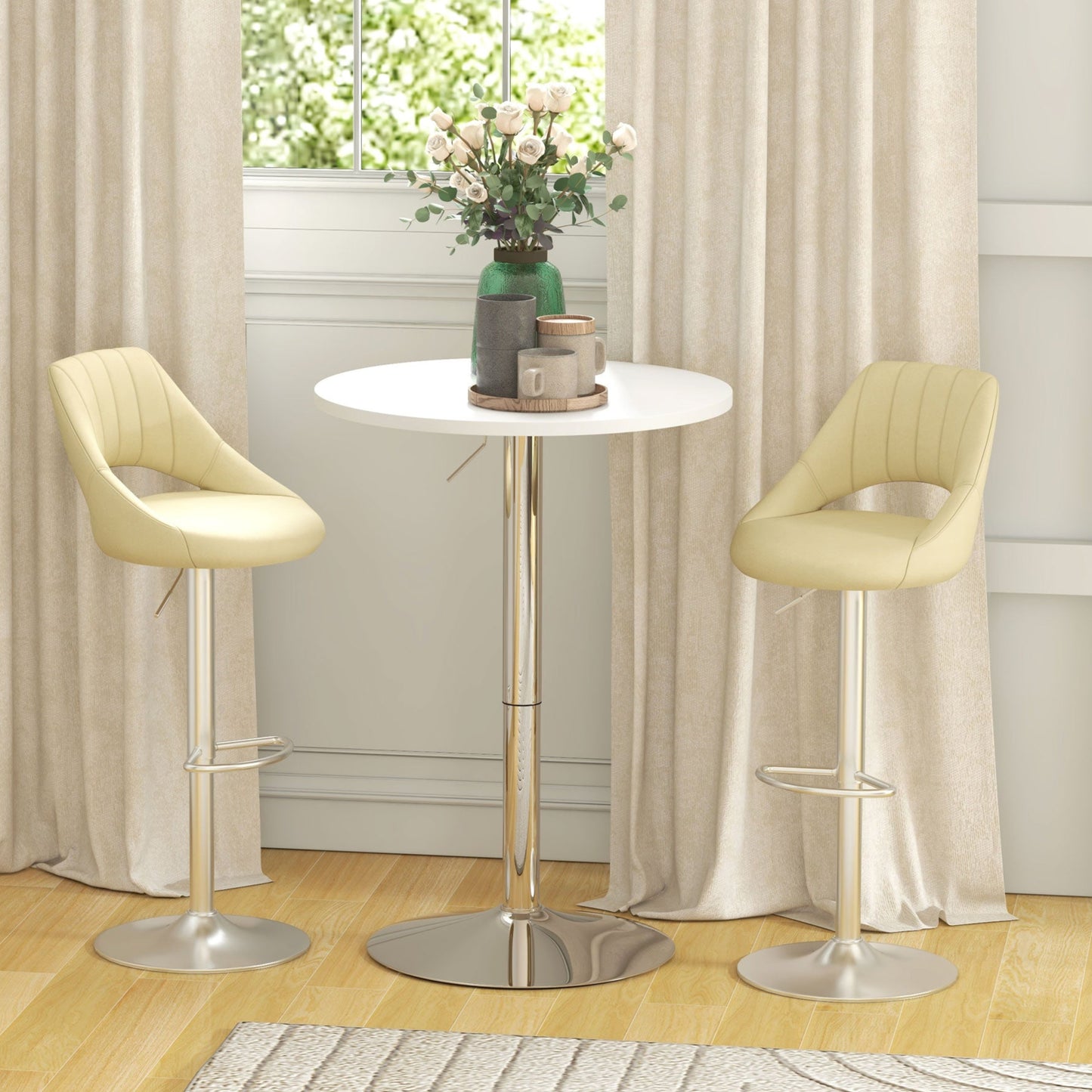 Adjustable Height Bar Table with 360° Swivel Top for 2 People, White