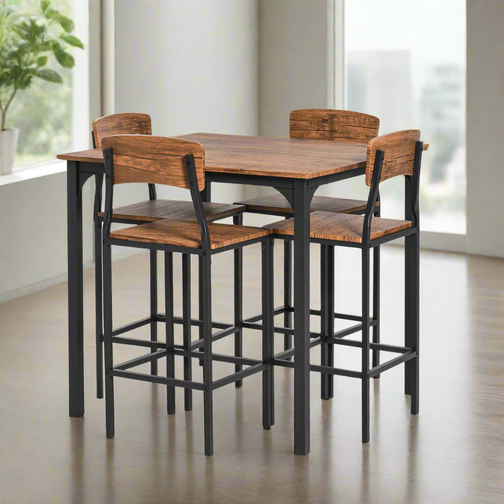 5-Piece Industrial Counter Height Dining Set - Walnut