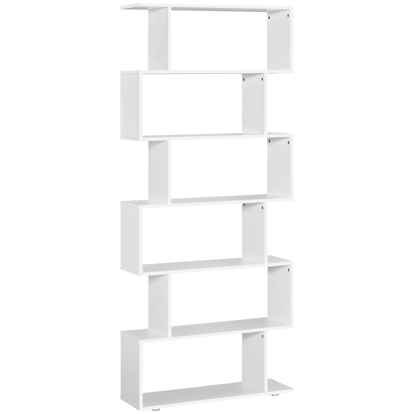 6-Tier Z-Shaped Geometric Bookcase, White