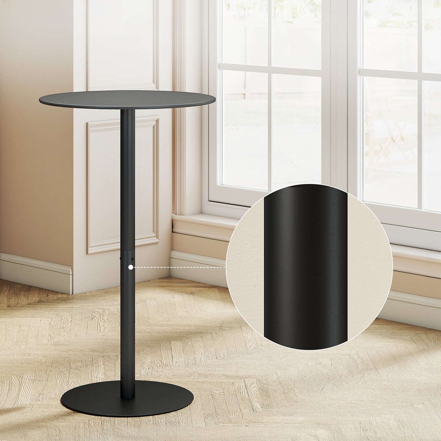 Round Bar Table with Steel Frame for 2 People, Indoor/Outdoor Use, Black