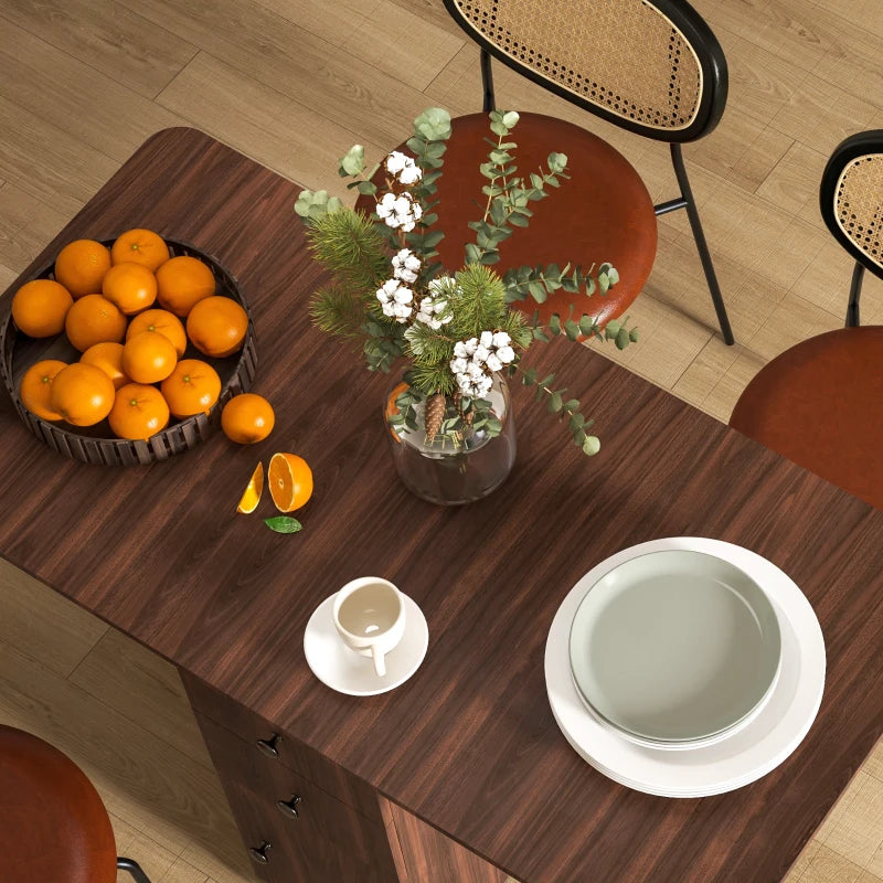 Drop Leaf Dining Table with Drawers and Cabinet - Brown