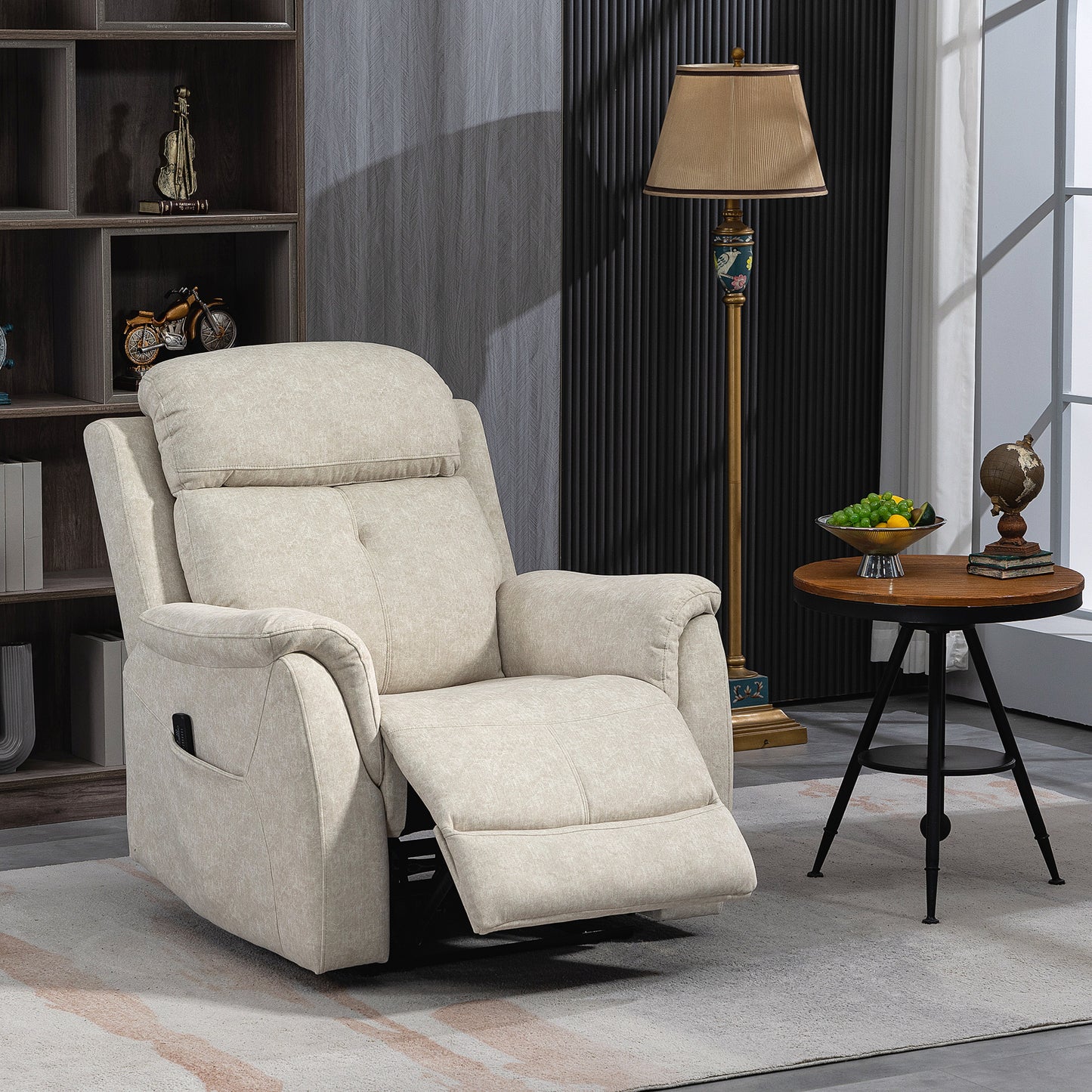 Velvet Manual Recliner Chair with Vibration Massage - Beige
