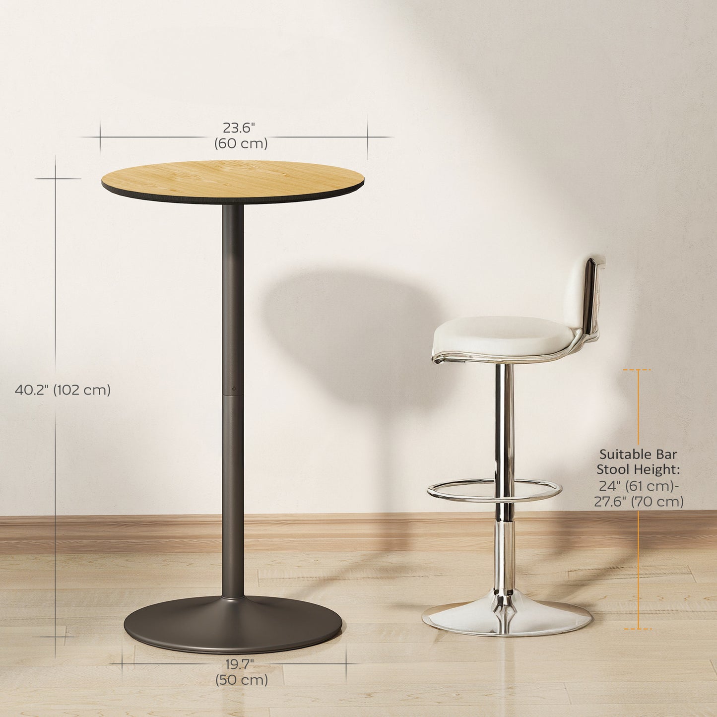 Bar Height Round Table with Wood Veneer Top for 2 People, Natural Wood