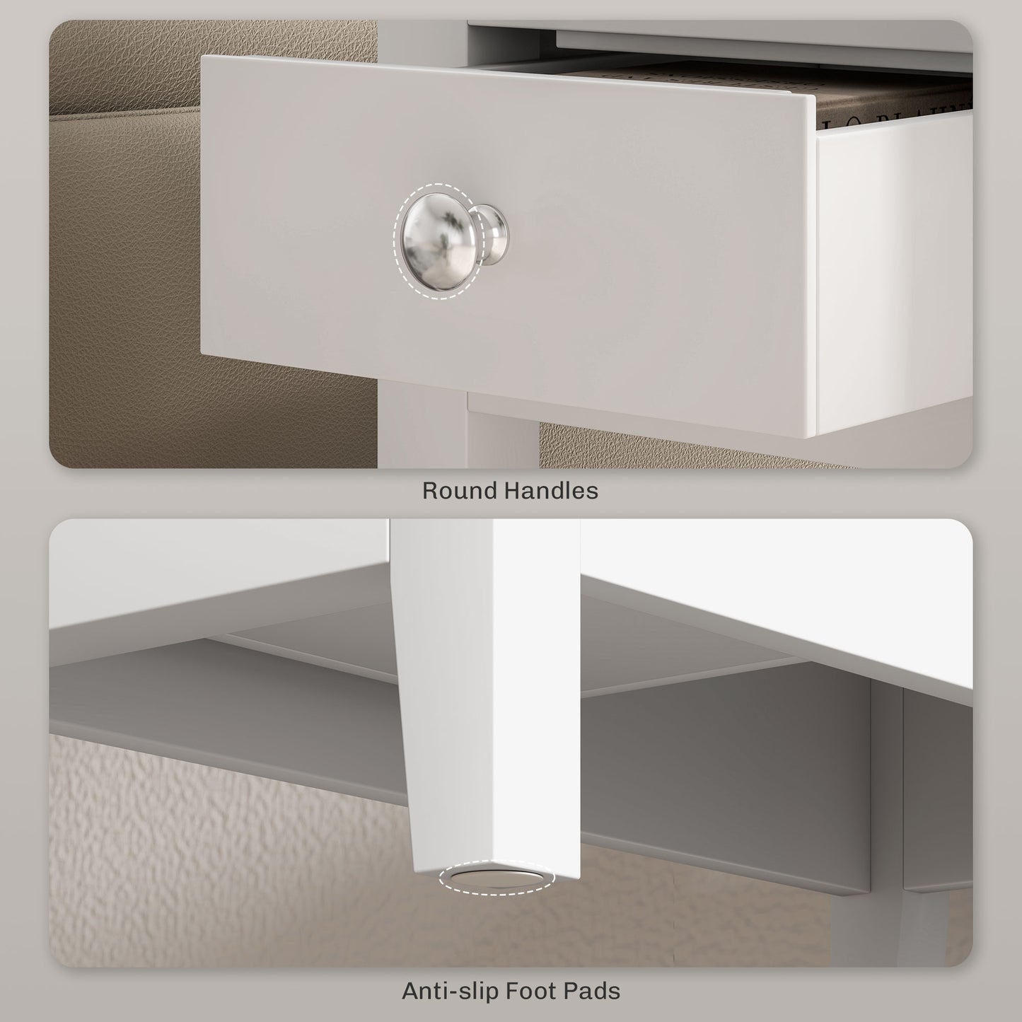 Narrow Side Table with Built-in Charging Station and USB Ports, White