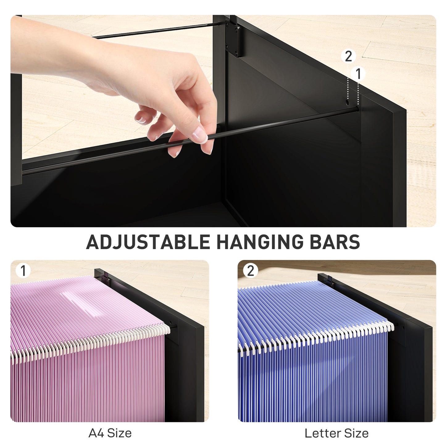 2-Drawer Locking File Cabinet with Adjustable Hanging Bars