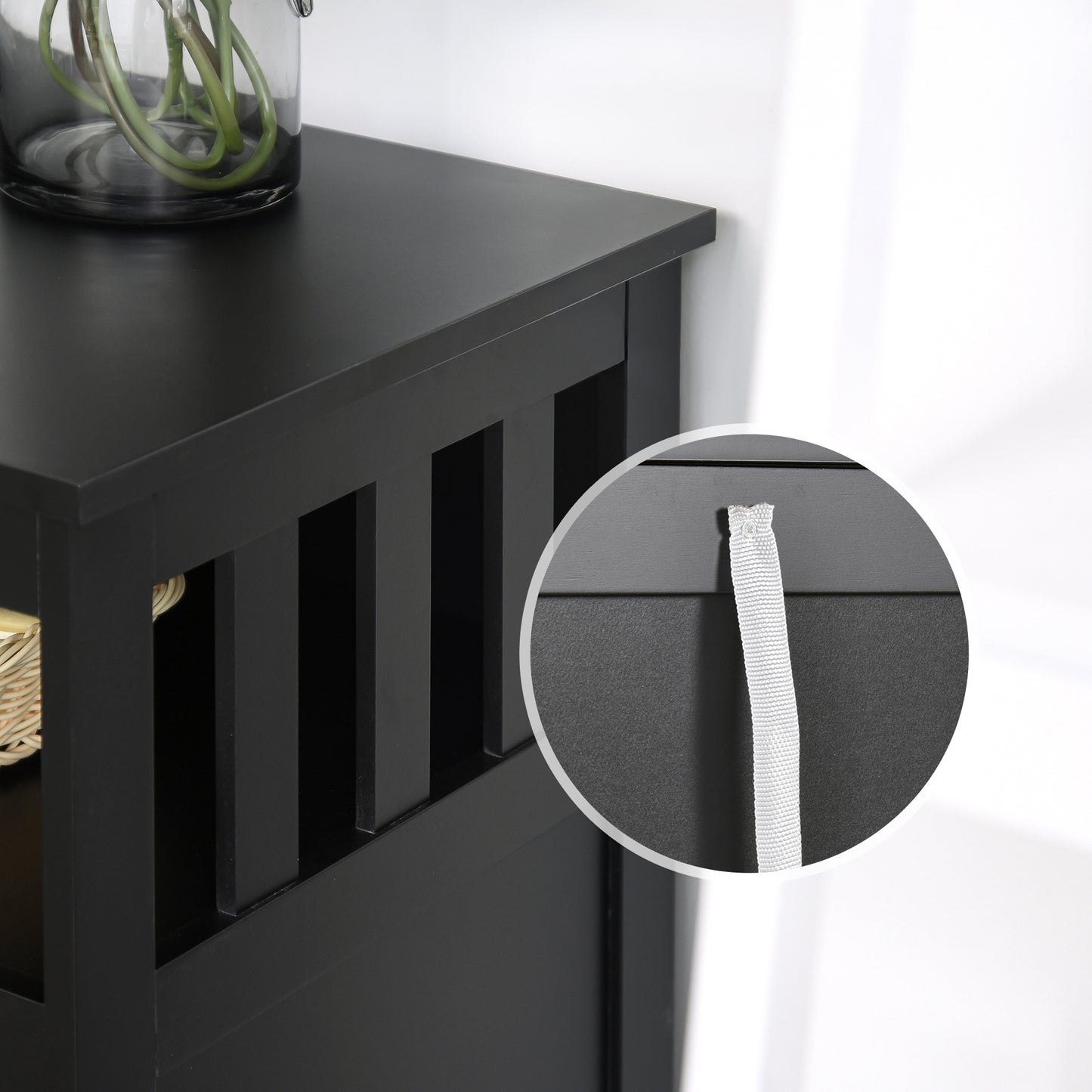39" Wooden Console Table with Cabinet and Open Shelf, Black