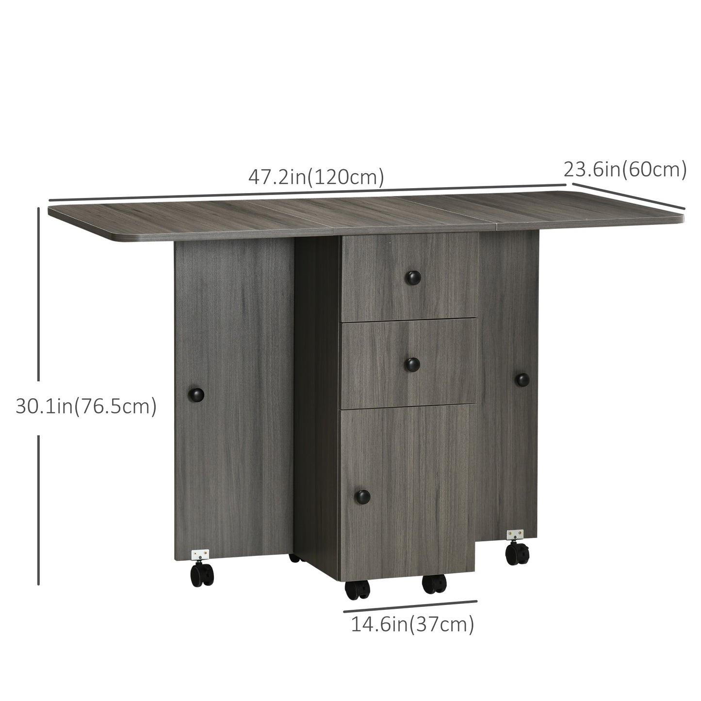 Rolling Dining Table with Storage Drawers and Cabinet - Gray