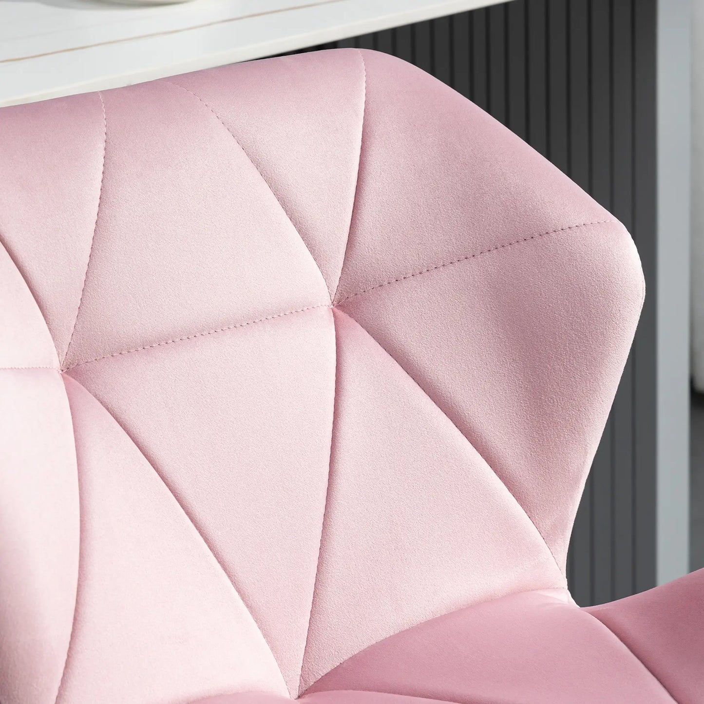 Velvet-Touch Adjustable Height Bar Stools with Diamond Tufting, Pink (Set of 2)