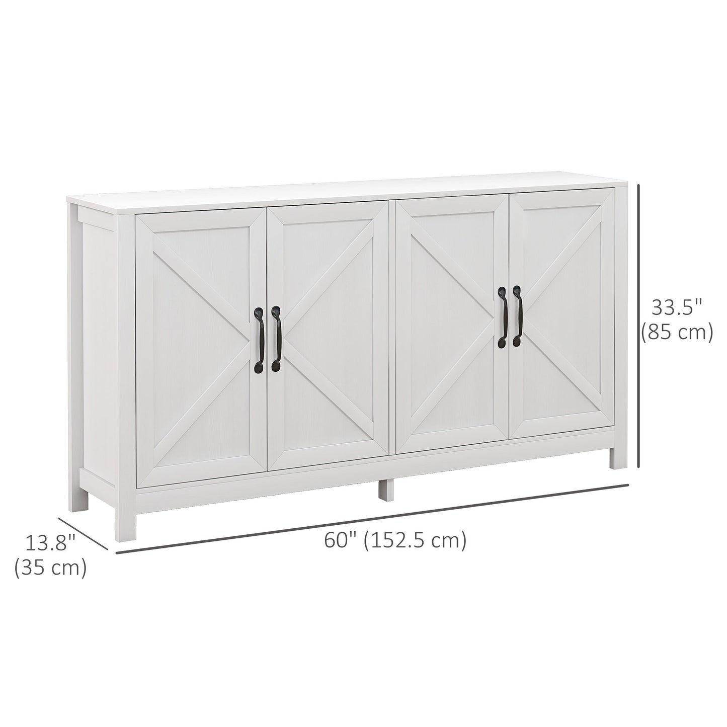 Farmhouse Buffet Storage Cabinet with Barn Door Design - White