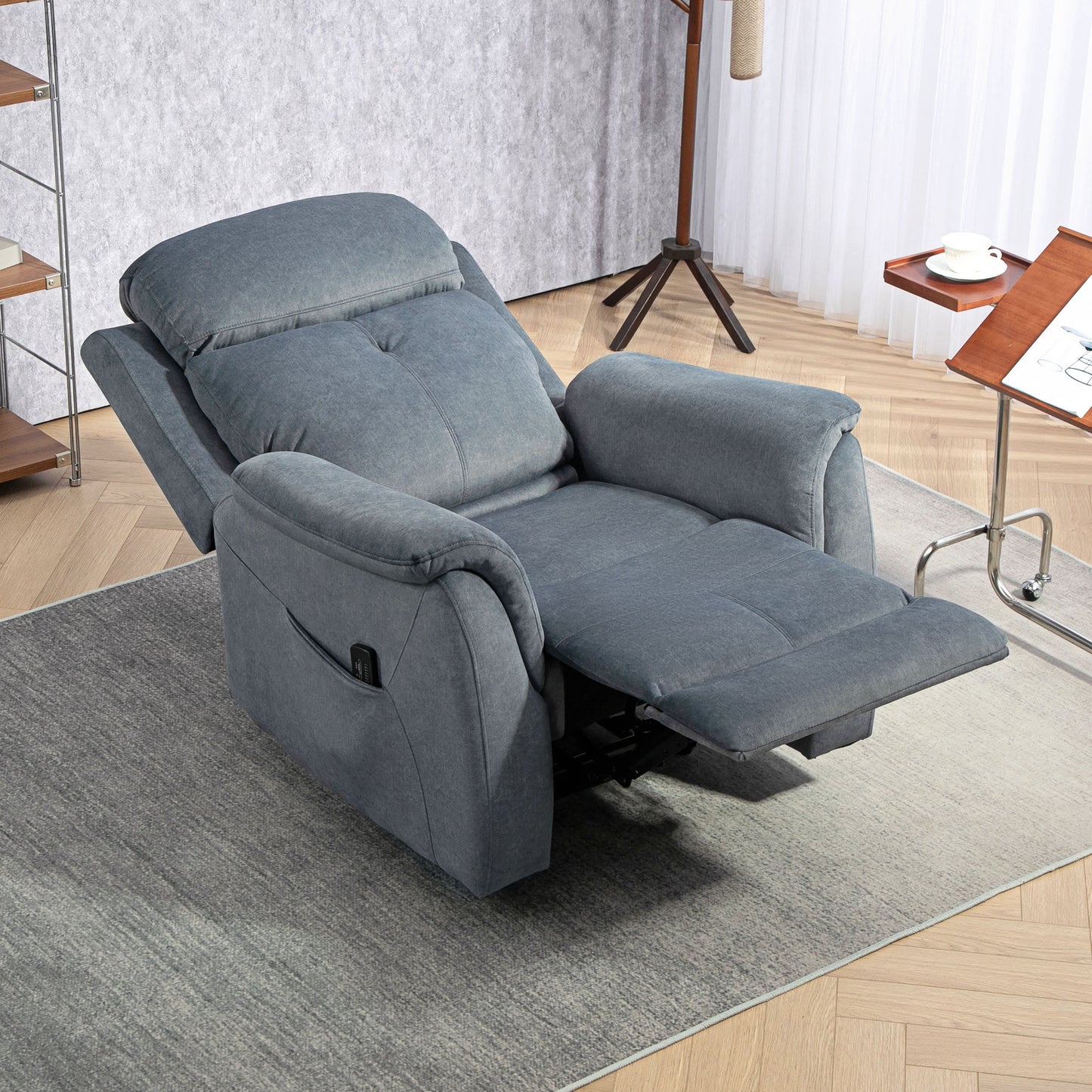 Velvet Manual Recliner Chair with Vibration Massage - Dark Grey