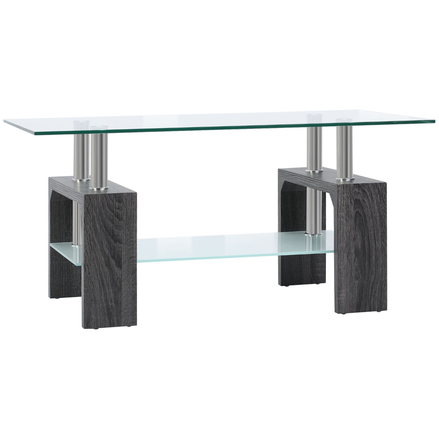 Modern Rectangular Coffee Table with Tempered Glass - Grey