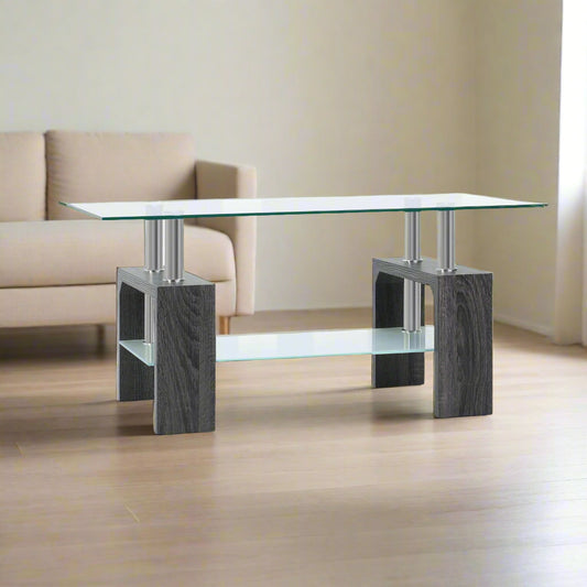 Modern Rectangular Coffee Table with Tempered Glass - Grey