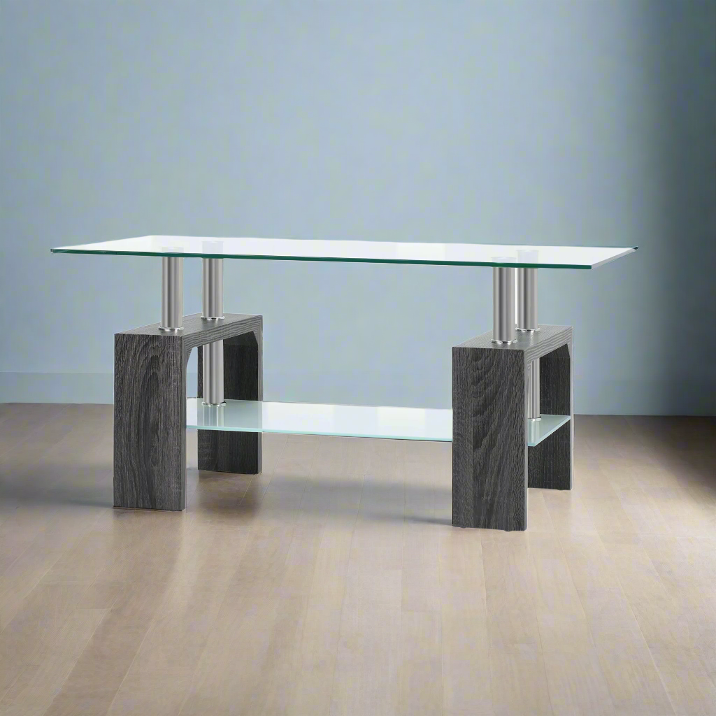 Modern Rectangular Coffee Table with Tempered Glass - Grey