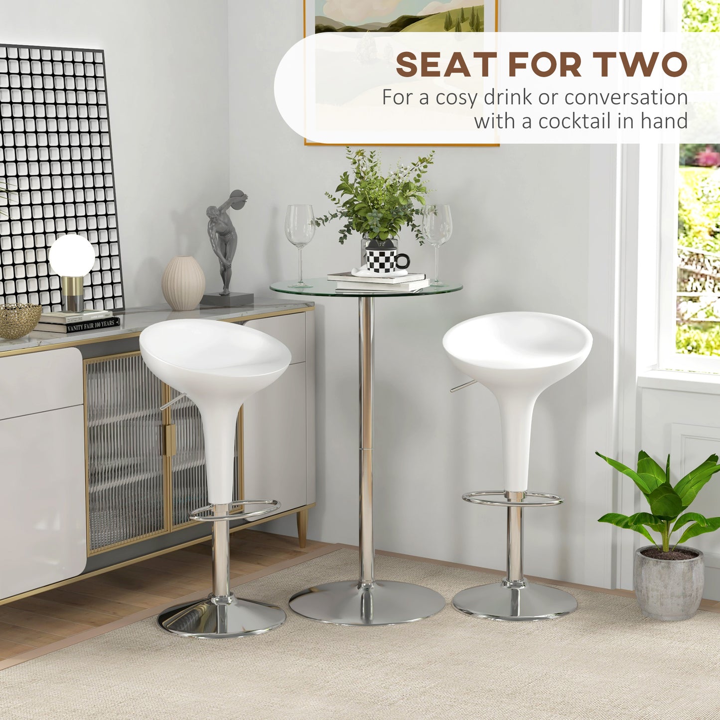 High Top Bar Table with Tempered Glass Top for 2 People, Clear