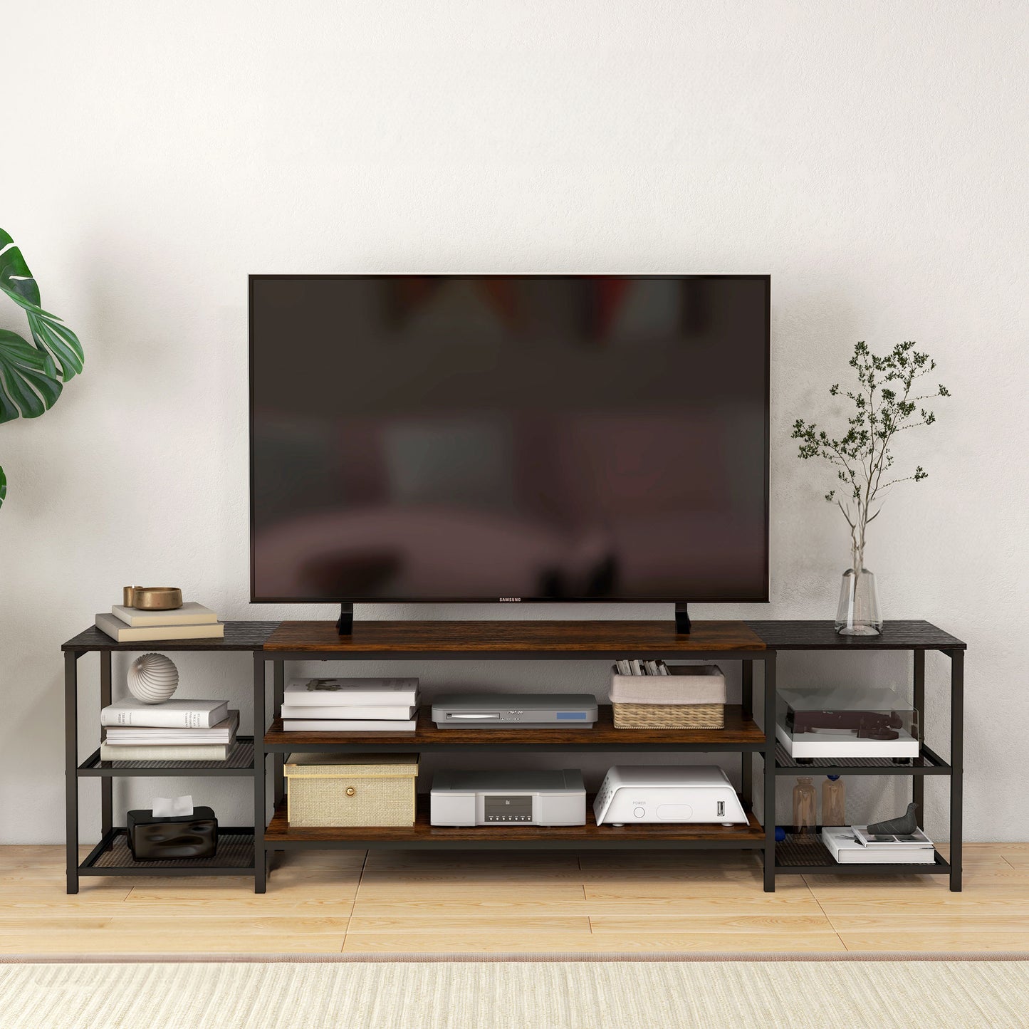 Industrial TV Stand for 80" Screens with Storage Shelves