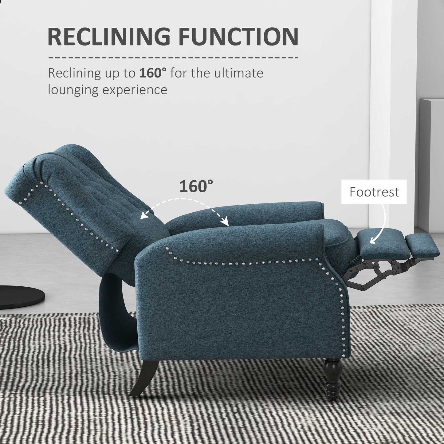 Wingback Reclining Chair with Button Tufting, Blue
