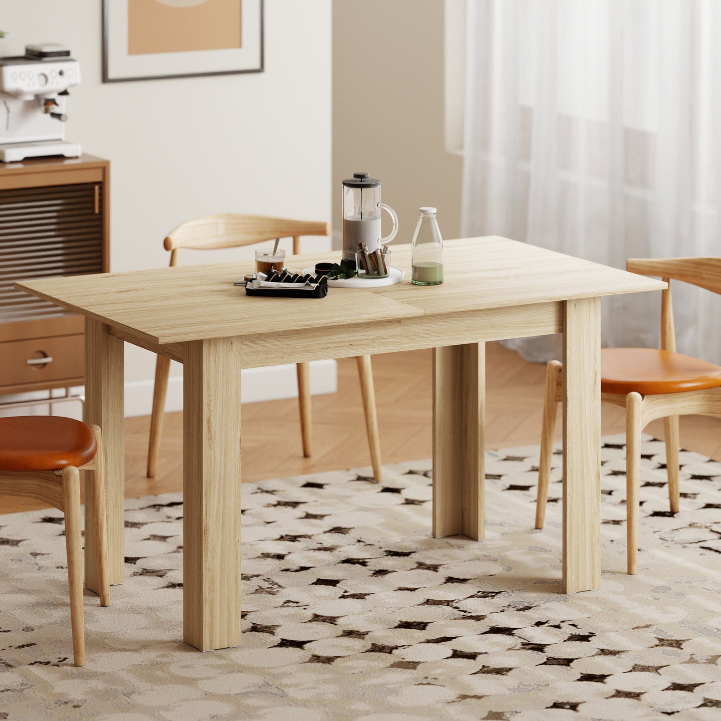 Modern Extendable Dining Table for 6-8 People - Natural Wood
