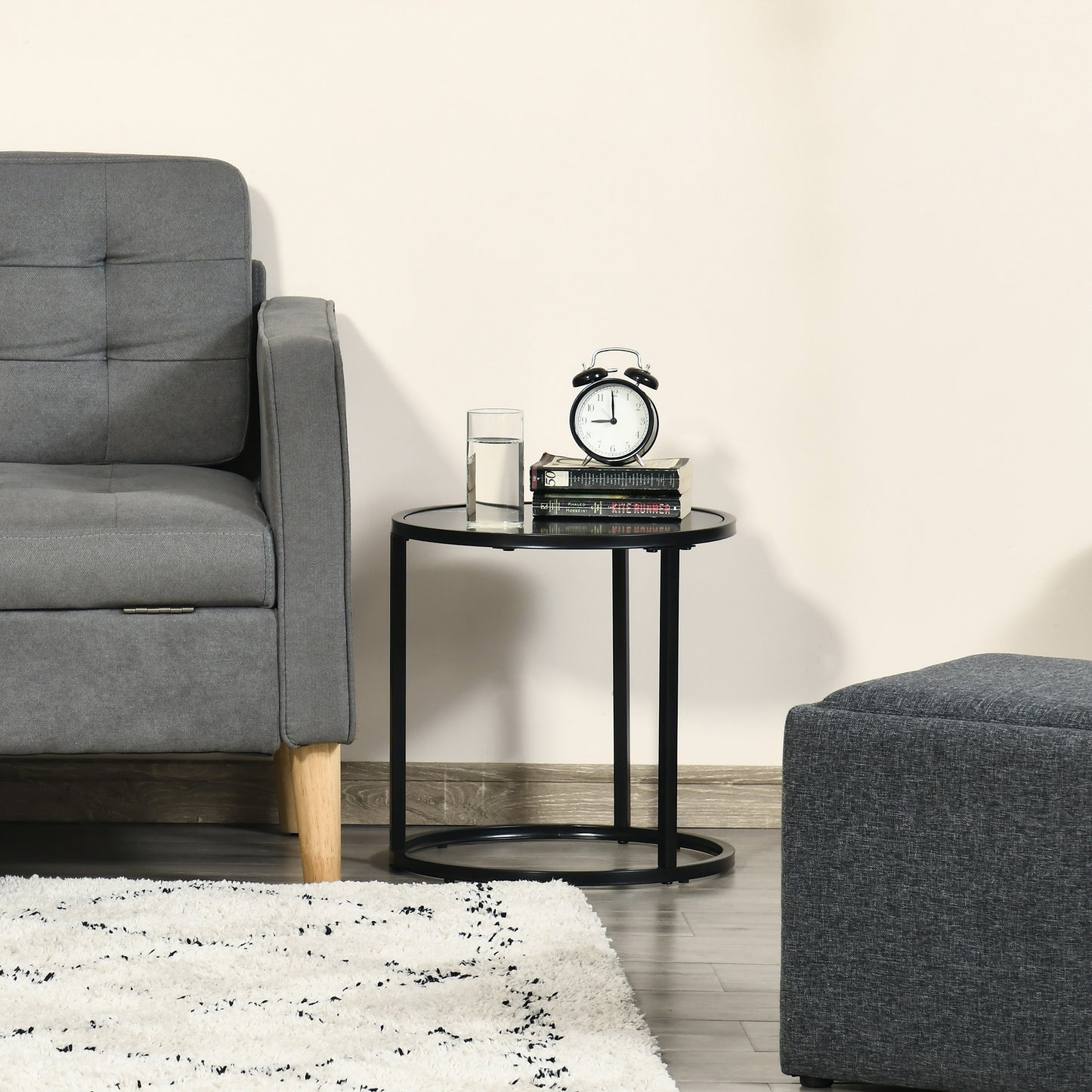 Black Round Nesting Coffee Tables with Faux Marble Top