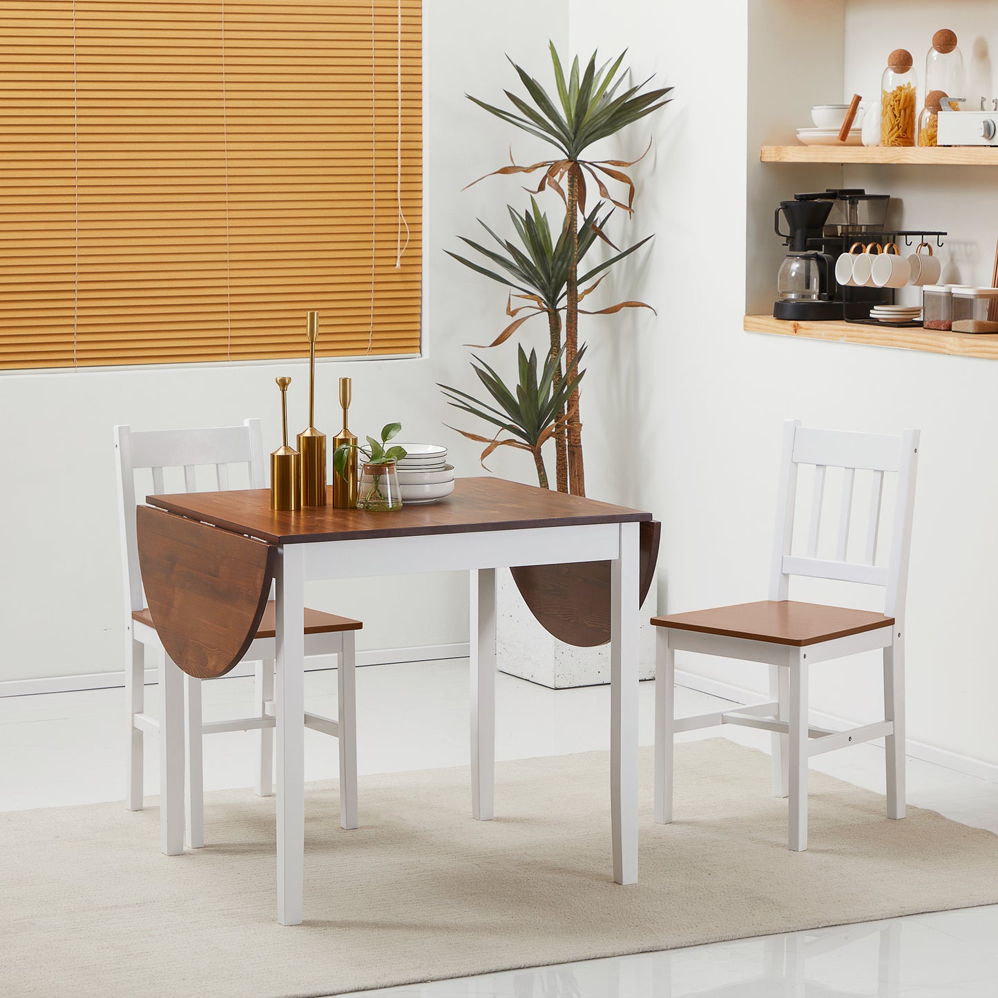 Solid Wood Drop Leaf Dining Table - Brown