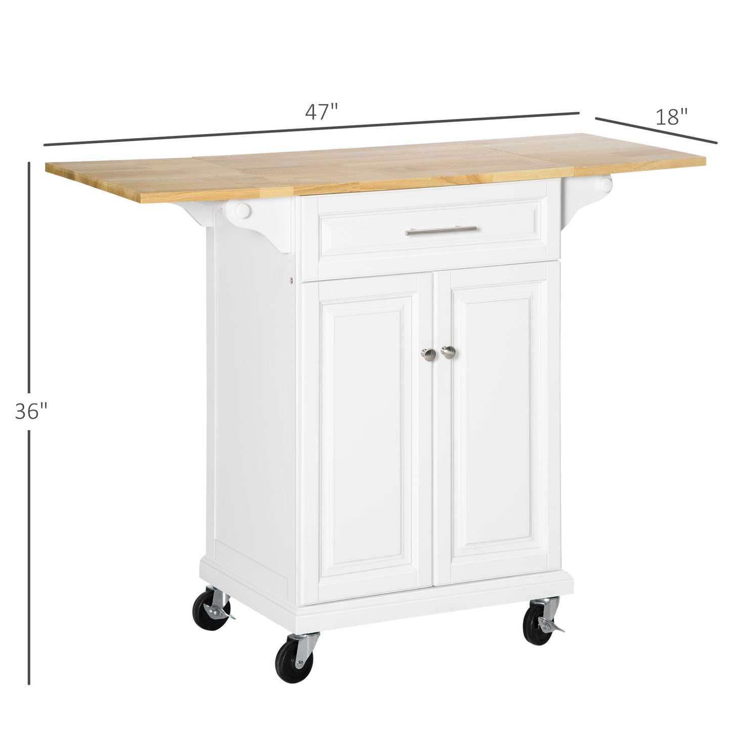 Kitchen Island Cart with Extended Counter, Drawer Cabinet and Towel Racks, White
