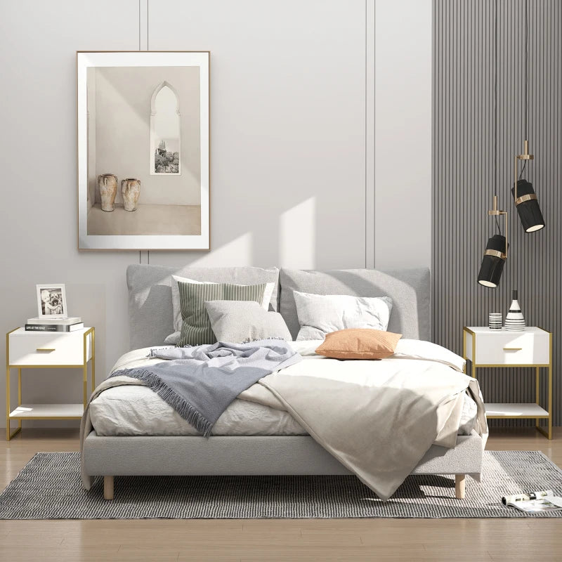 Modern Nightstands with Gold Steel Frame, White (Set of 2)