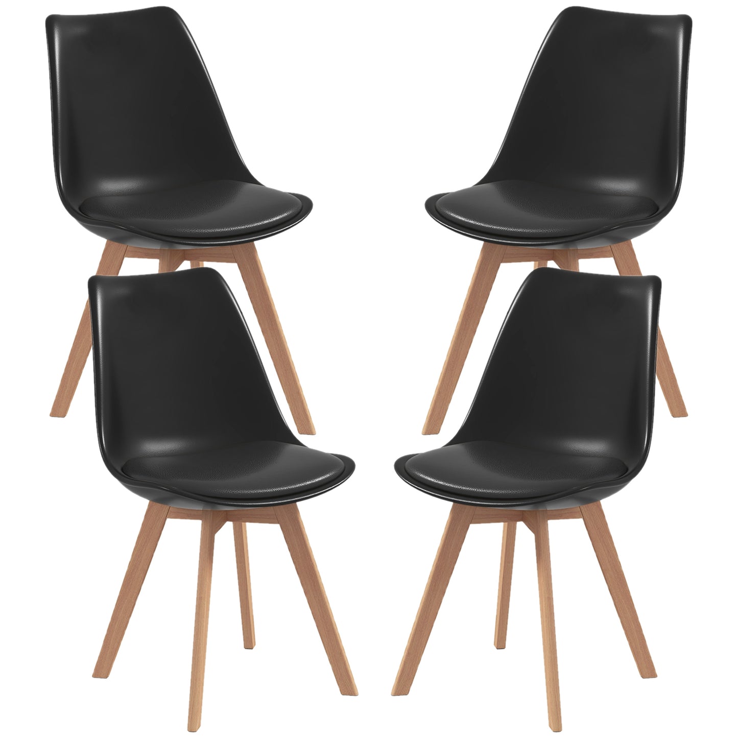 Modern Dining Chairs Set of 4 with PU Leather Cushions - Black