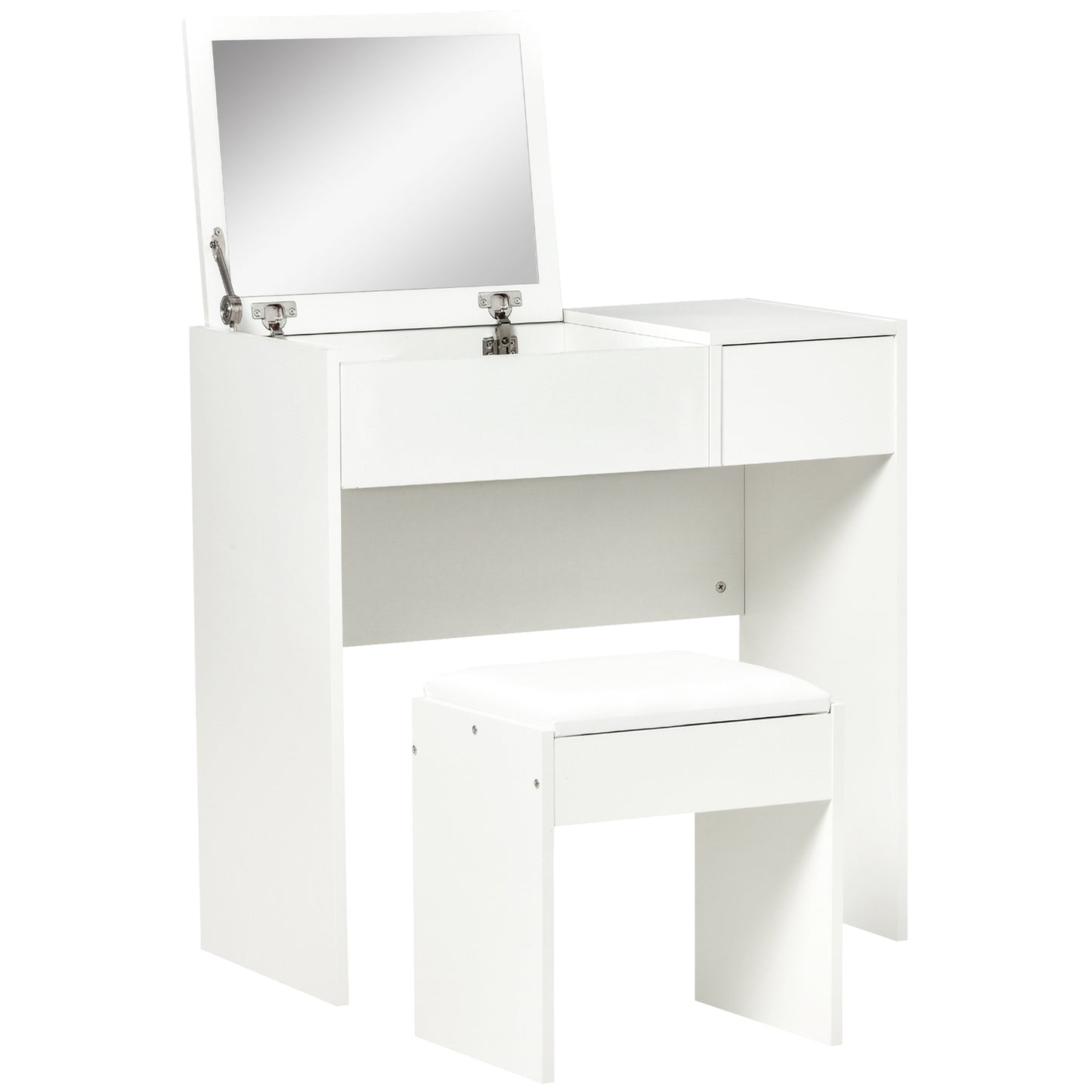 Dressing Table Set with Flip-Top Mirror and Cushioned Stool