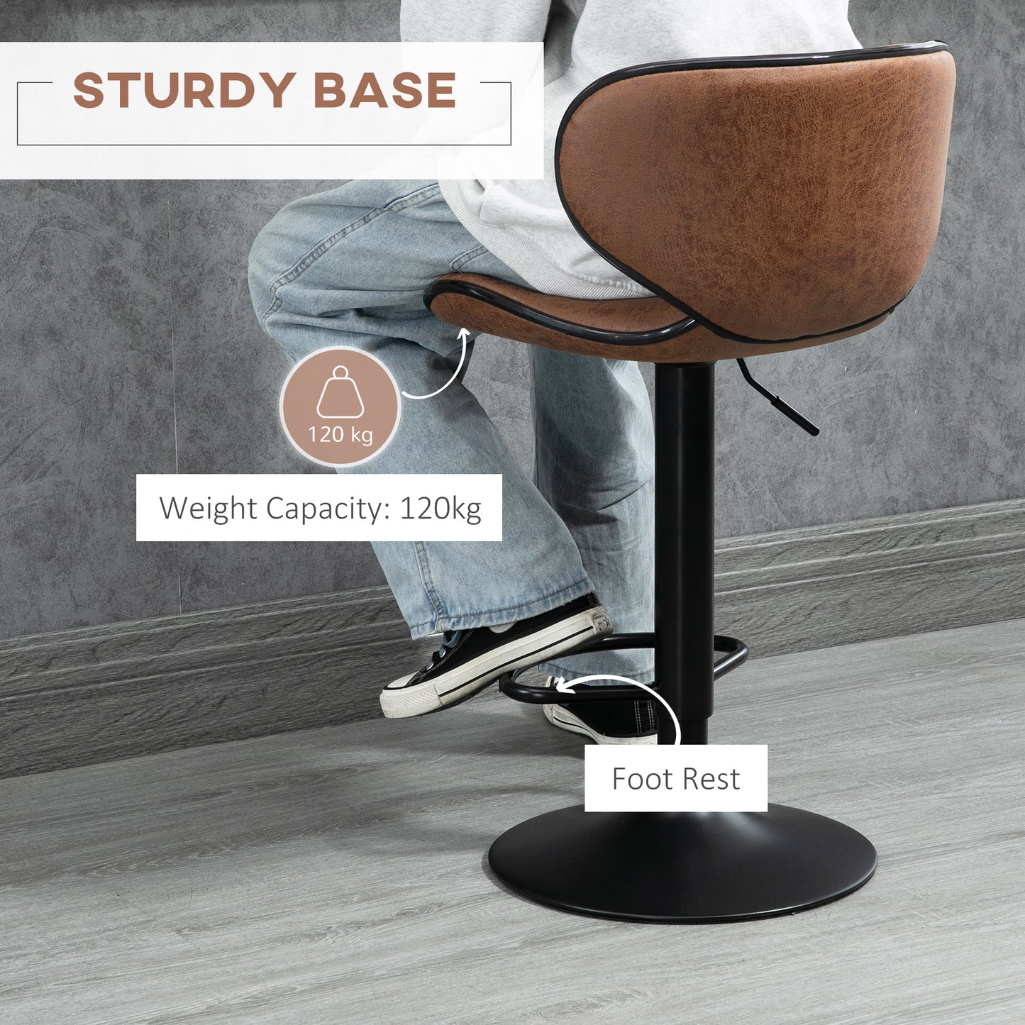 Adjustable Height Swivel Bar Stools with Microfiber Upholstery, Brown (Set of 2)