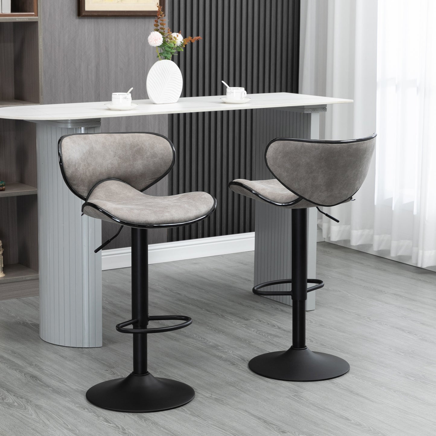 Adjustable Height Swivel Bar Stools with Leathaire Upholstery, Taupe Grey (Set of 2)