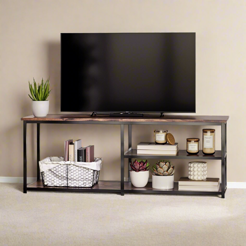 Industrial TV Stand with Metal Frame and Storage Cabinet
