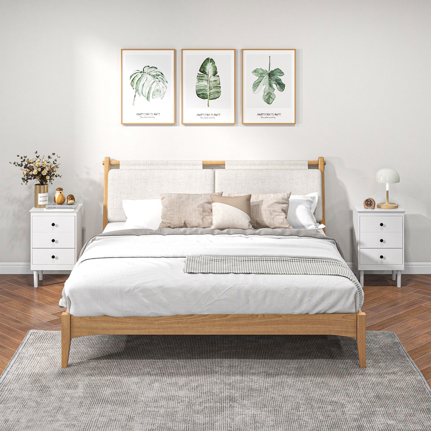 3-Drawer Modern Bedside Tables with Anti-Tip Design, White (Set of 2)