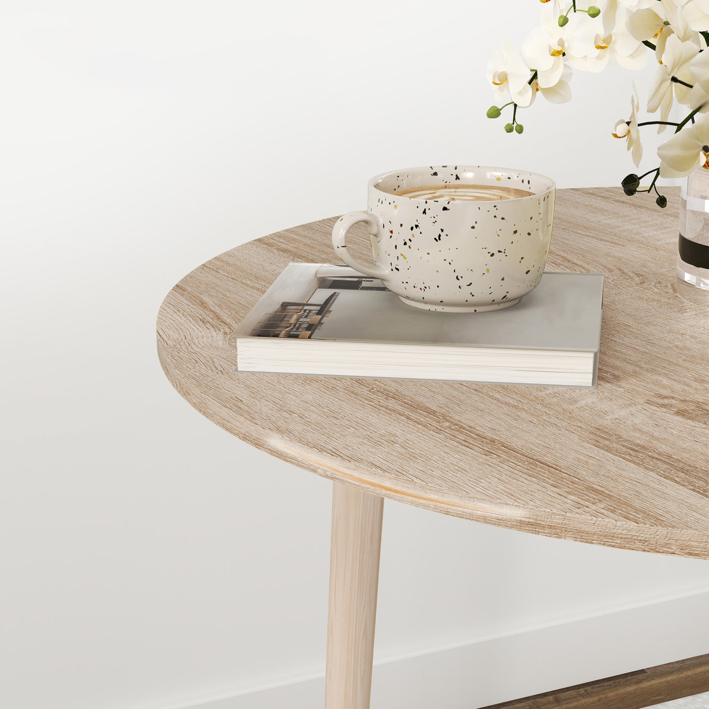 Oak Round Folding Dining Table with Drop Leaf for Small Spaces