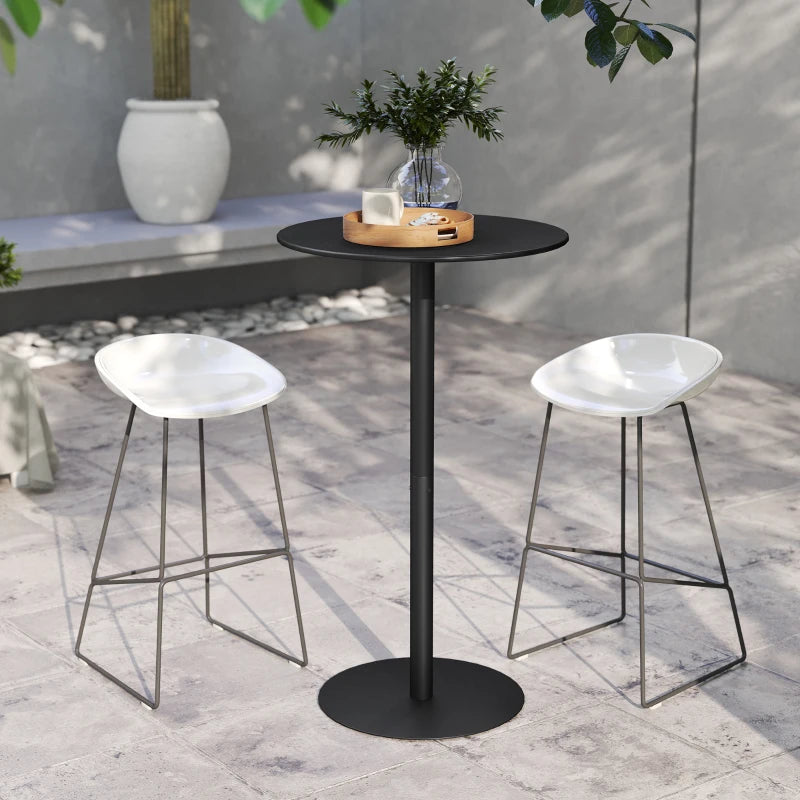 Round Bar Table with Steel Frame for 2 People, Indoor/Outdoor Use, Black