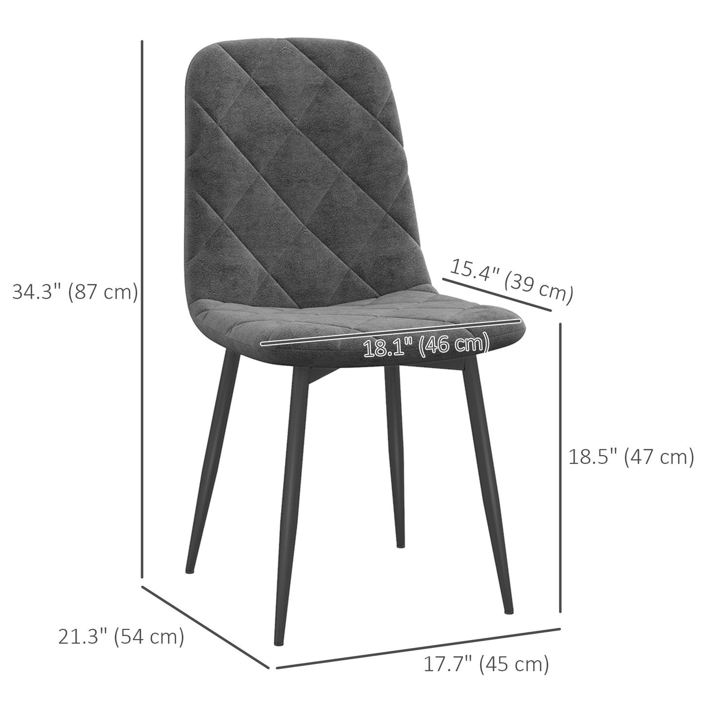 Velvet-Feel Upholstered Dining Chairs with Steel Legs, Grey (Set of 4)