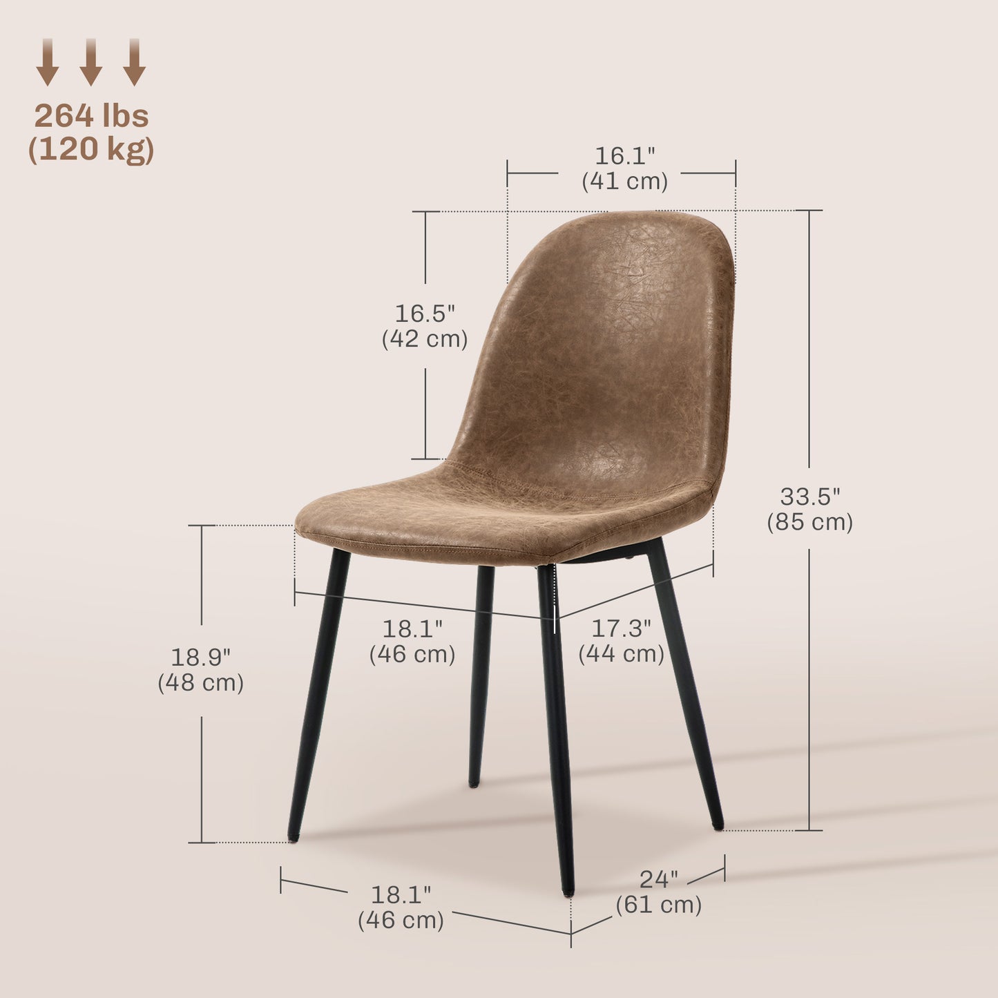 Retro PU Leather Upholstered Dining Chairs, Brown (Set of 4)