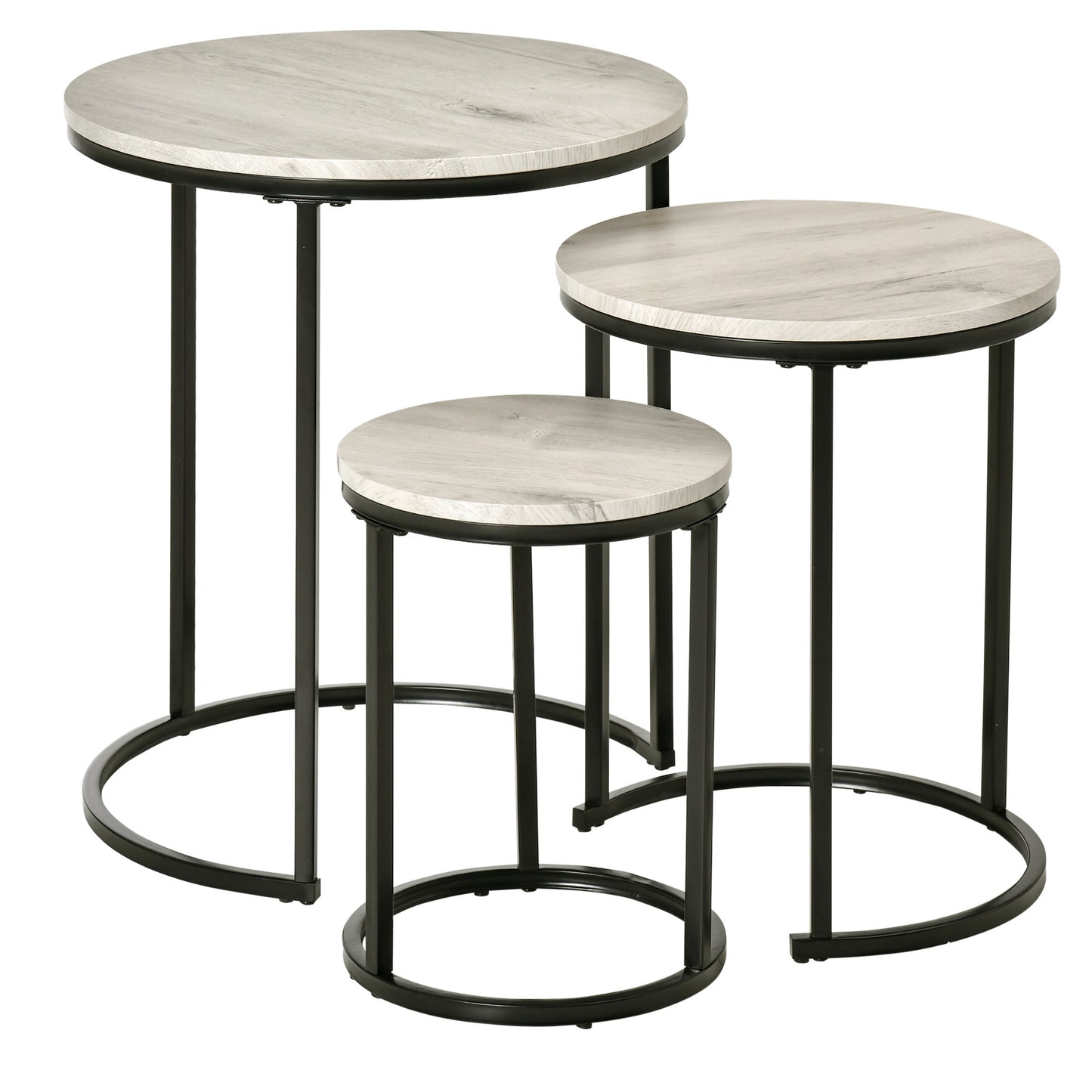 Round Nesting Coffee Table Set of 3 with Steel Frame - Grey