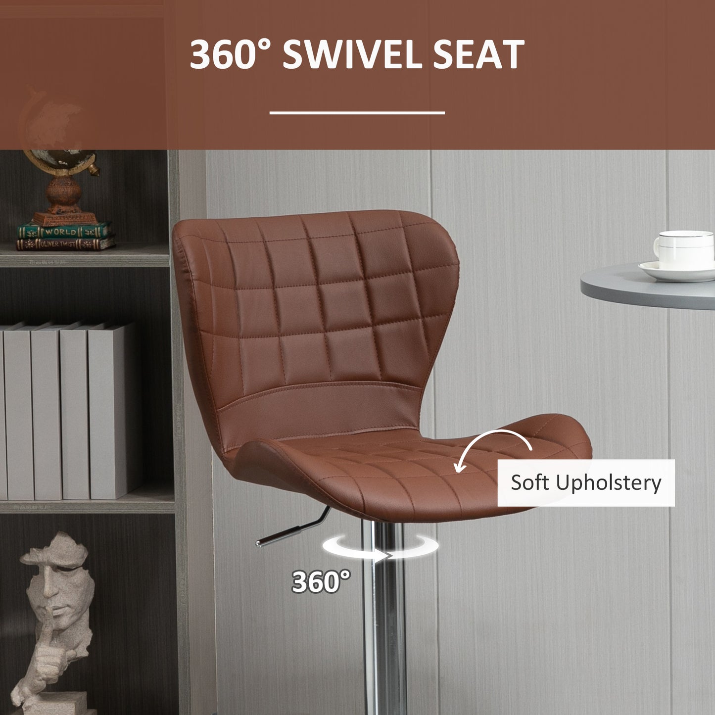 Adjustable Swivel Counter Stools with PU Leather, Brown (Set of 2)