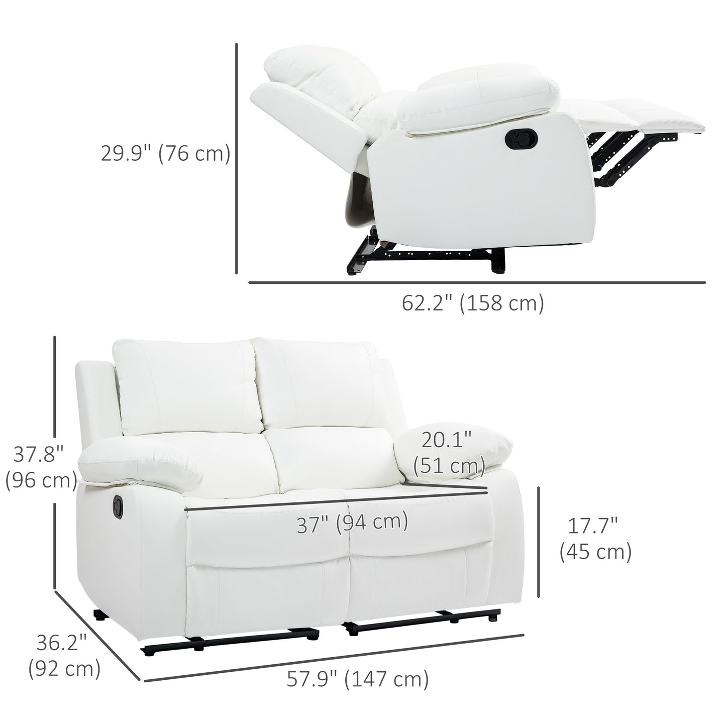 Manual Reclining Loveseat with Dual Footrests - White