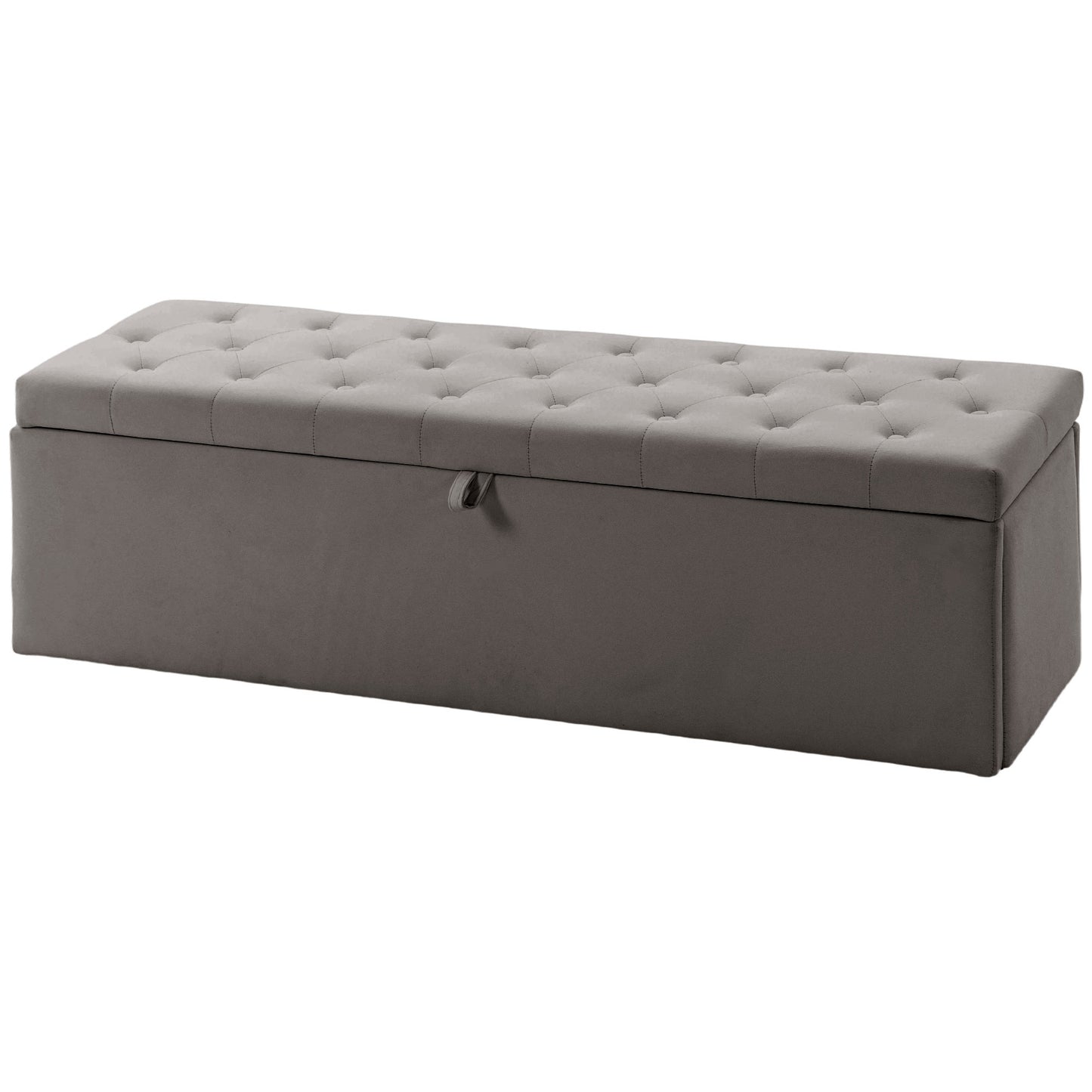 Upholstered Storage Bench with Wood Legs, Grey